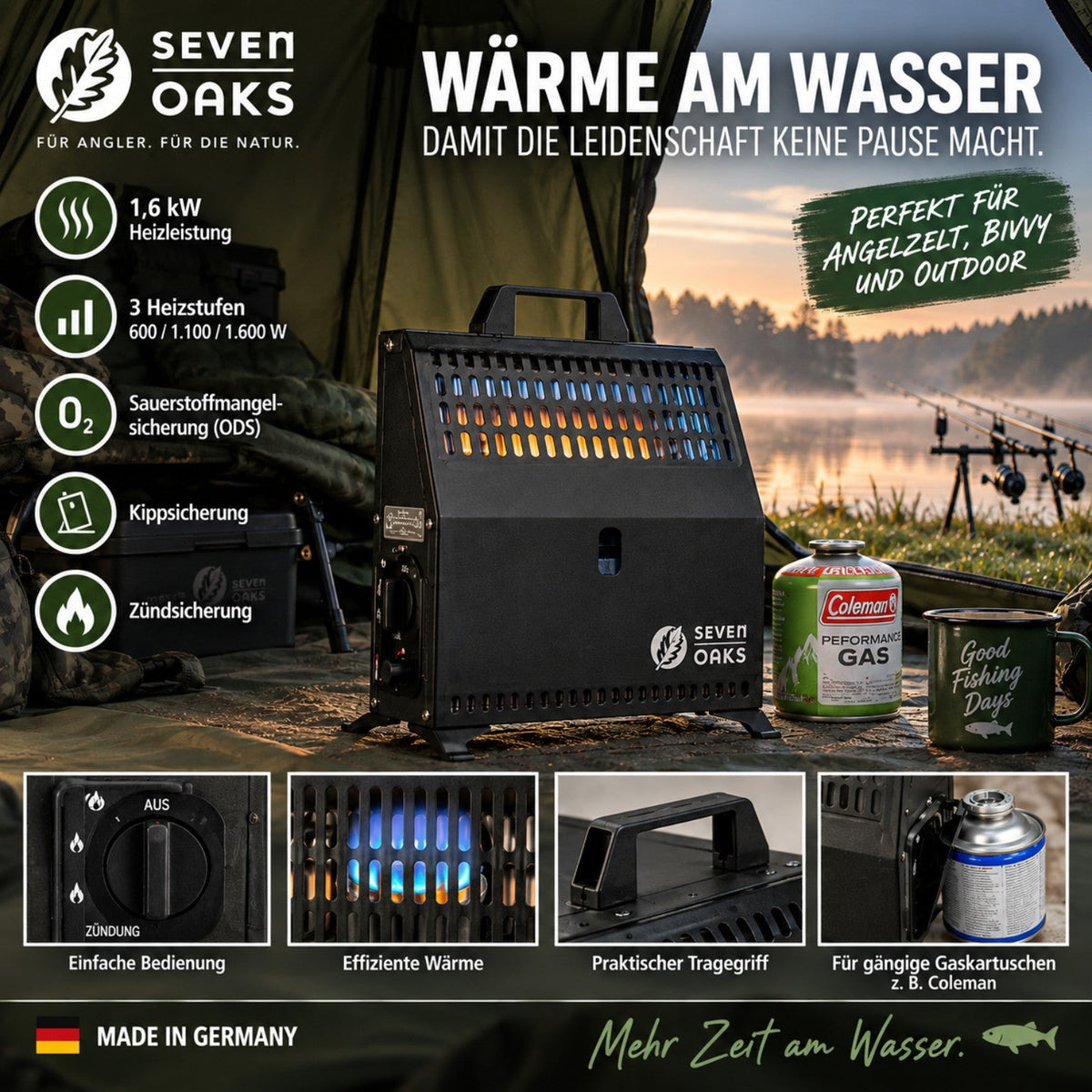Seven Oaks Kanzelheizung 1,6 kW – Angelzelt und Outdoor